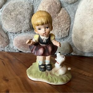 Adorable Vintage Bisque Singing Girl and Dog Figurine